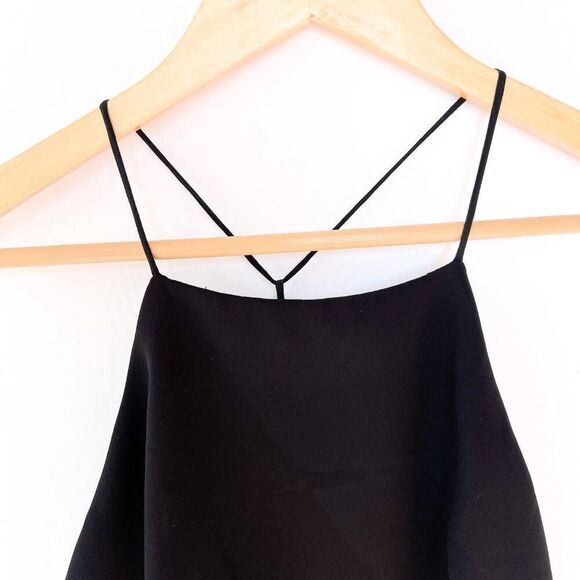 Milly Black High Neck Speghetti Strap Midi Asymmetrical Ruffle Black Dress 6 - Picture 3 of 7